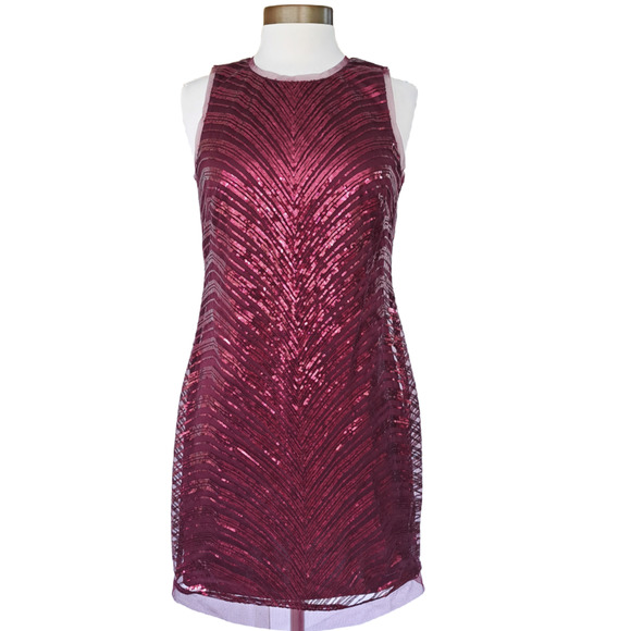 Vince Camuto Burgundy Sequin Cocktail Party Dress Size 8 Sleeveless Shift - Picture 2 of 11